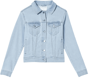 Chaqueta vaquera recortada para mujer, chaqueta vaquera recortada para mujer, chaqueta azul de manga larga con 2 bolsillos delanteros, Chaquetas vaqueras para mujer - Product Image 1