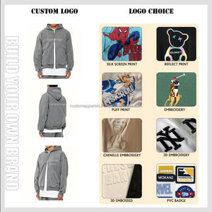 เสื้อฮู้ดซิปผู้ชาย ผ้าฝ้ายเฟรนช์เทอร์รี่ พิมพ์ลายพัฟฟ์ คุณภาพสูง หนานุ่ม สไตล์วินเทจ ล้างสีแบบแอซิดวอช รับสกรีนโลโก้ - Product Image 2