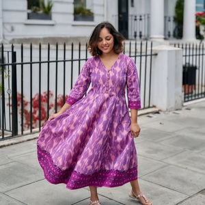 Robe bohème Delilah mi-longue, tissage à la main, ikat, pur coton, faite à la main, décontractée, occasionnelle - Product Image 1