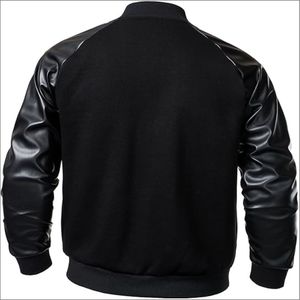 Chaqueta universitaria de cuero negro de lujo personalizada para hombre chaqueta de béisbol universitaria ajustada con letras de manga bordada para hombre - Product Image 3