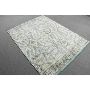 Alfombra Turca Vintage de 4.5x5.7 pies, Alfombra de Lana Azul - Product Image 2