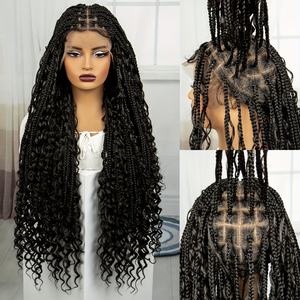 Vente en gros Perruque ombrée longue sans nœuds avec tresses en boîte Perruque double dentelle carrée tressée brodée avec cheveux de bébé pour femmes noires - Product Image 2