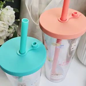 KiKi QUOKKA Tasse à eau froide à double paroi de 710ml avec paille écologique Life Four Cuts Sticker dans un style de fête pour la rentrée des classes - Product Image 4