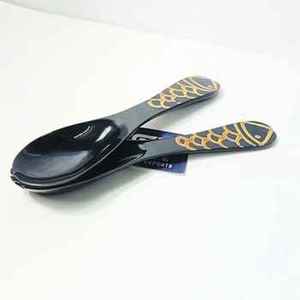 Ensemble cuillère-fourchette en corne de buffle écologique, gravé à la pyrogravure, marron-noir, léger, pour cuisine de camping - Product Image 3