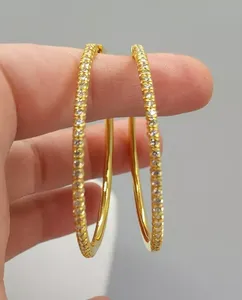 925 Sterling <b>Silver</b> Moissanite <b>Huggie</b> <b>Hoop</b> <b>Earrings</b> for Women - Product Image 1