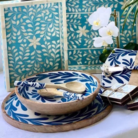 Ensemble de bols à salade, cuillères, assiettes, sous-verres et planches à découper en bois émaillé, faits à la main, contemporains, jetables et biodégradables pour la cuisine