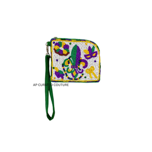 Porte-monnaie artisanal en gros avec fermeture éclair, design perlé accrocheur, motif à carreaux de masque de Mardi Gras, sac multifonctionnel tendance - Product Image 2