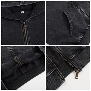 Sudadera con capucha y cremallera de gran tamaño para mujer lavada con ácido pesado de algodón con estampado de dibujos animados y logotipo personalizado - Product Image 6