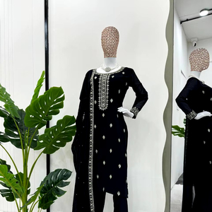 Top de soirée de créateur-Pantalon et Dupatta Set Top Fabric Heavy Faux Georgette With Embroidery With Fancy Full Sleeve - Product Image 1