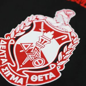 Delta DST Sigma Theta maglia da calcio nera ricamata maglia da ginnastica con stemma e confraternita abbigliamento greco personalizzato 100% poliestere