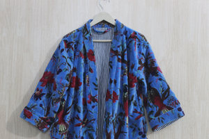 Floral Printed Luxury Velvet Knitted <b>short</b> Winter Autumn Boho Unisex velvet cotton Eco-Friendly Warm Kimono Jacket - Product Image 2