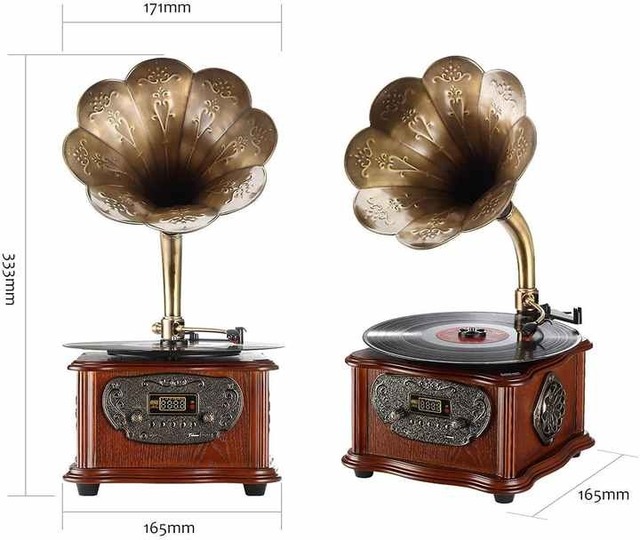Record Player Retro Turntable All in One Vintage Phonograph Nostalgic Gramophone for LP With Copper Horn Built-in Speaker