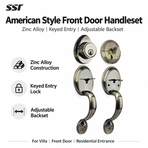 Juego de Manijas para Puerta Principal de Estilo Americano en Aleación de Zinc con Cerradura de Entrada con Llave y Ajuste Trasero Ajustable para Puerta de Entrada de Villa - Product Image 1