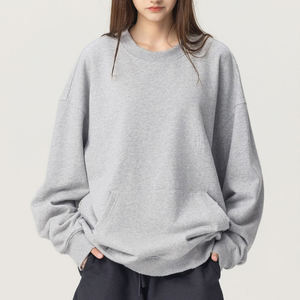 Custom <b>Women's</b> Heavyweight Fleece <b>Sweatshirt</b> 420G Round Neck Distressed Pullover with Pocket OEM ODM Wholesale Supplier - Product Image 1