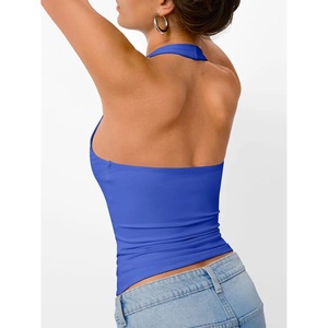 Short Sleeveless Halter Neck Tank <b>Top</b> with Front Logo Breathable Custom Color for Gym <b>Top</b> Vest For Gym And Beach <b>Walk</b> - Product Image 2