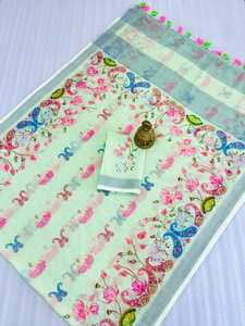 Sarees en soie de brocart sur mesure Pure soie Floral conçu violet couleur indien et pakistanais vêtements pour femmes pour les mariages - Product Image 3