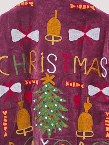 Hand Embroidered <b>Christmas</b> Velvet Bomber <b>Jacket</b> Full Sleeve Stand Collar Plus Size Women's Winter Holiday Style - Product Image 5