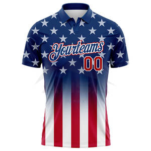 Polo de golf personnalisé bleu, rouge et blanc, drapeau américain 3D, performance, anti-transpiration, pour l'entraînement au golf - Product Image 2