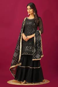 Designer Party Wear Faux Georgette Heavy Top Plazzo avec Dupatta - Product Image 2