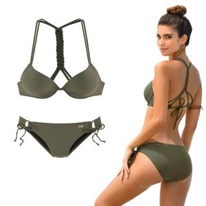 Ensemble de bikini tendance pour femmes, maillot de bain deux pièces, vente en gros, personnalisable, décolleté plongeant en V, triangle sexy, taille haute, push-up, maillot de bain olive - Product Image 6