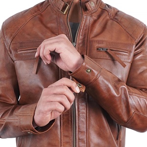 Veste d'hiver pour homme en cuir véritable sur mesure de haute qualité, coupe ajustée, col montant, logo sur le devant, imperméable, coupe-vent, tissu en toile - Product Image 2