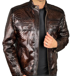Chaqueta de cuero en relieve de piel de serpiente de piel de oveja genuina Textura de piel de serpiente de lujo Prendas de abrigo de moda listas para enviar - Product Image 1