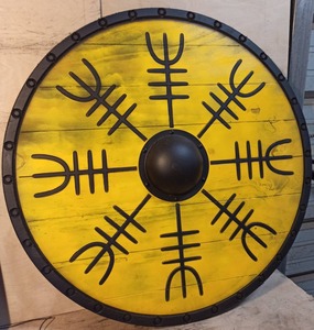 Boussole de 24 pouces Boussole Bouclier VIKING en bois massif Guerrier médiéval Acier Viking Bouclier rond Armure Bouclier templier - Product Image 4