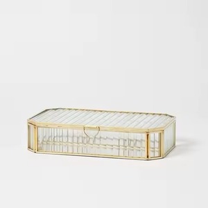 Boîte de rangement pour bijoux en verre transparent avec cadre en métal doré, accessoires décoratifs pour la décoration de la maison - Product Image 2