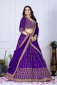 Último Modelo de Lehenga Choli de Seda Vichitra, Conjunto de Lehenga Bordado para Boda con Dupatta, Disponible en Línea para la Colección Heavy Sequence - Product Image 3