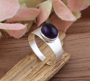 Bague de réglage de lunette en améthyste naturelle en argent sterling 925 faite à la main ovale violet pierre gemme classique mariage unisexe cristal de guérison - Product Image 6