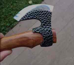 Handmade High Carbon Steel Tomahawk Hatchet Multi-Purpose Camping Outdoor Survival <b>Axe</b> Industrial Rose <b>Wood</b> Handle Leather - Product Image 6