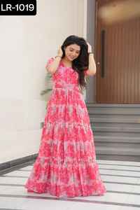 MostBeauriful Estampado floral Faux Georgette Anarkali Vestidos con estampado digital Vestidos para mujeres Ropa DE BODA Traje Salwar Kameez - Product Image 2