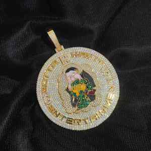 Pendentif en diamant Moissanite taille ronde glacé pendentif à breloque Style Hip Hop cadeau de désherbage pour hommes en argent Sterling 925 - Product Image 2