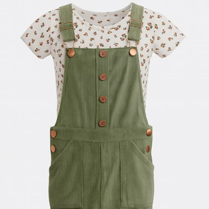 Alta calidad verano amigable tejido poliéster/algodón transpirable cómodo bebé niña conjunto de dos piezas hasta la rodilla - Product Image 1