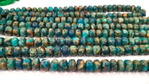 Cuentas Rondelle turquesa de cobre azul natural de 8mm vendidas por hebra de 8 pulgadas de largo - Product Image 4