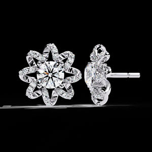 High Quality 925 Sterling Silver round Cut Leb Grown Diamond Stud <b>Earring</b> Gold & <b>Rhodium</b> Plated for Women's Parties and Gifts - Product Image 2