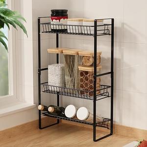 3-Tier Metal Countertop Spice Rack Shelf Slim Narrow Seasoning Storage Stand With Skincare Organizer For Bathroom Counters - Product Image 1