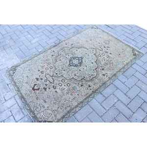 Alfombra Vintage de 3.5x5.6 pies, Alfombra Floral Azul Marrón de Lana - Product Image 2