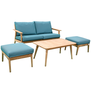 Minimalist Blue Acacia Wood Frame <b>Outdoor</b> <b>Sofa</b> Set with Polyester <b>Cushions</b> for Garden Home or Villa - Product Image 5
