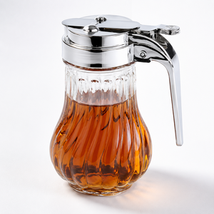 Dispensador de <span class=keywords><strong>jarabe</strong></span> de vidrio reutilizable de 190 ml con tapa a presión, contenedor antiderrame para miel y salsa de arce para cafeterías, hoteles y restaurantes - Product Image 4