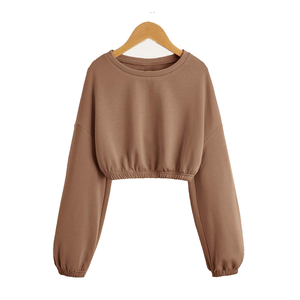 Mosaic Impex High Quality Cotton Fleece Sweatshirt 2025 Plain round Neck <b>Long</b> <b>Sleeve</b> Crop <b>Top</b> Front Logo for Women for Winter - Product Image 1