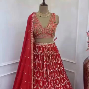 Hermosa ropa de boda Faux Georgette Lehenga Calidad excepcional con capas de lata y lona - Product Image 4