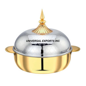 หม้ออุ่นอาหารทำจากสแตนเลสสีทองพร้อมโดมไม้ด้านในอุปกรณ์อุ่นอาหารโลหะแบบอาหรับหรูหราใหม่ล่าสุด - Product Image 2