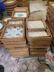 ถาดฝังหวายธรรมชาติ: การจัดเก็บที่เป็นมิตรกับสิ่งแวดล้อมจอแสดงผลตกแต่งการเสิร์ฟชาสุดหรูดอกบัวสีฟ้าเวียดนาม - Product Image 4