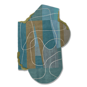 Tapis rectangulaire en laine et soie de bambou noué à la main Azalea Blue 9x12, motif abstrait pour salon et couloir AIWB-13019 - Product Image 1