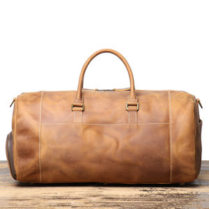<b>Vintage</b> Real Leather <b>Men</b> Weekend Bag Women gym Travel Overnight Duffel Bag with <b>Shoe</b> Compartment - Product Image 3