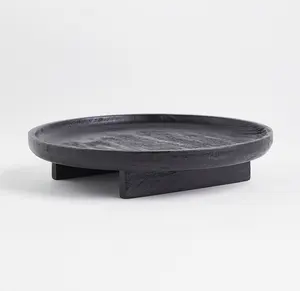 עגול עץ מגש בשחור מכירה לוהטת מנגו עץ מוצרים באיכות גבוהה עץ מגשי חדש במגמת מוצרים שחור צבע