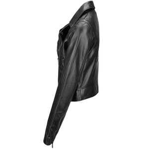 Veste en cuir automne hiver personnalisée pour femmes haut tendance solide col tournant manches longues respirant doublure en Satin teint uni - Product Image 2