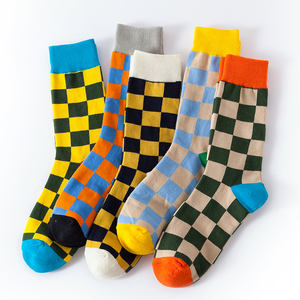 Chaussettes en coton personnalisées en gros, chaussettes d'été antidérapantes jetables, motifs multicolores à motif pied-de-poule, orange et bleu - Product Image 6