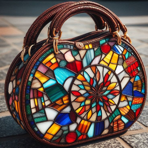 Designer <b>clear</b> tote with a 3D blue mountain landscape and brown leather. Top available at wholesale prices - Product Image 2